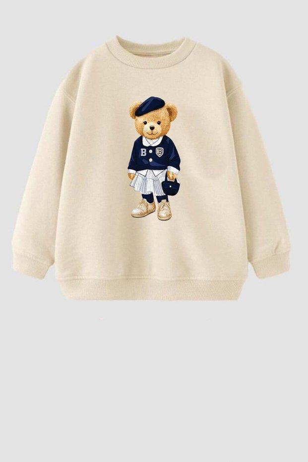 Girl's 3 Thread Fabric Cotton Teddy Bear Printed Sweatshirt