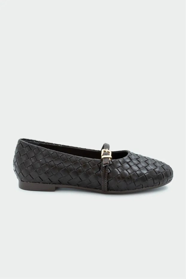 Ferrero Quilted Detailed Women's Leather Bitter Brown Ballerinas