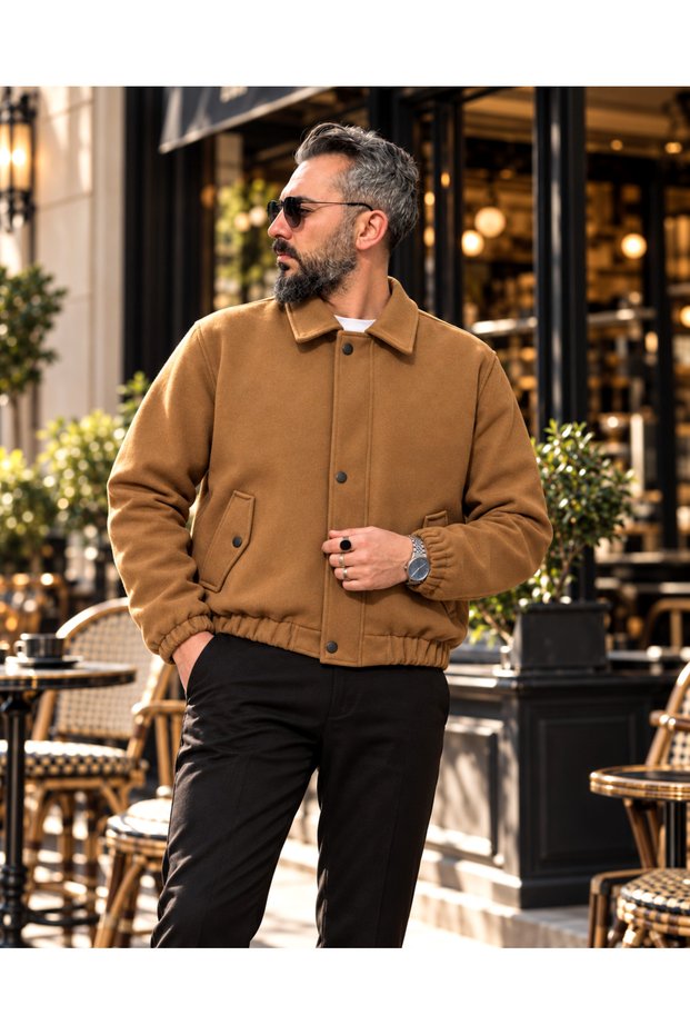 Likya Men's Cashmere Bomber Coat Quilted Lined College Collar