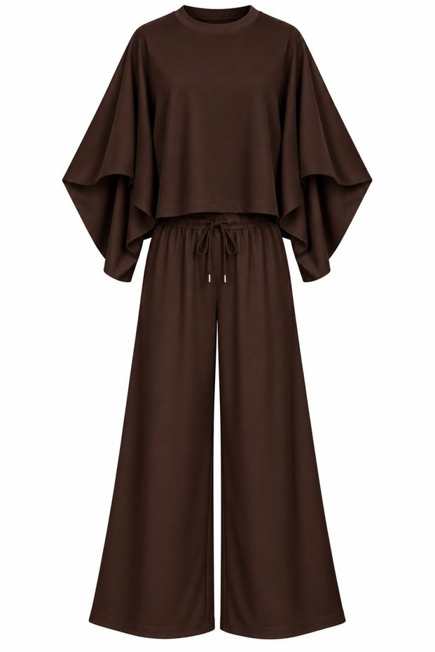 Brown Cape Blouse Modal Set - 0398