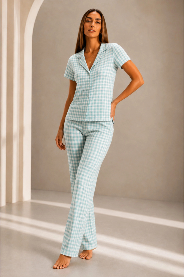 Women's Aqua Green Short Sleeve Comfortable Fit Pajama Set