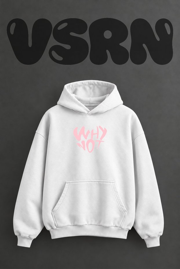Why Not Design Pre-Printed Oversize White Hooded Sweatshirt