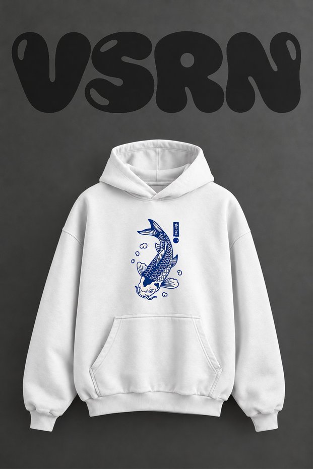 Koi Fish_1 Design Pre-Printed Oversize White Hooded Sweatshirt