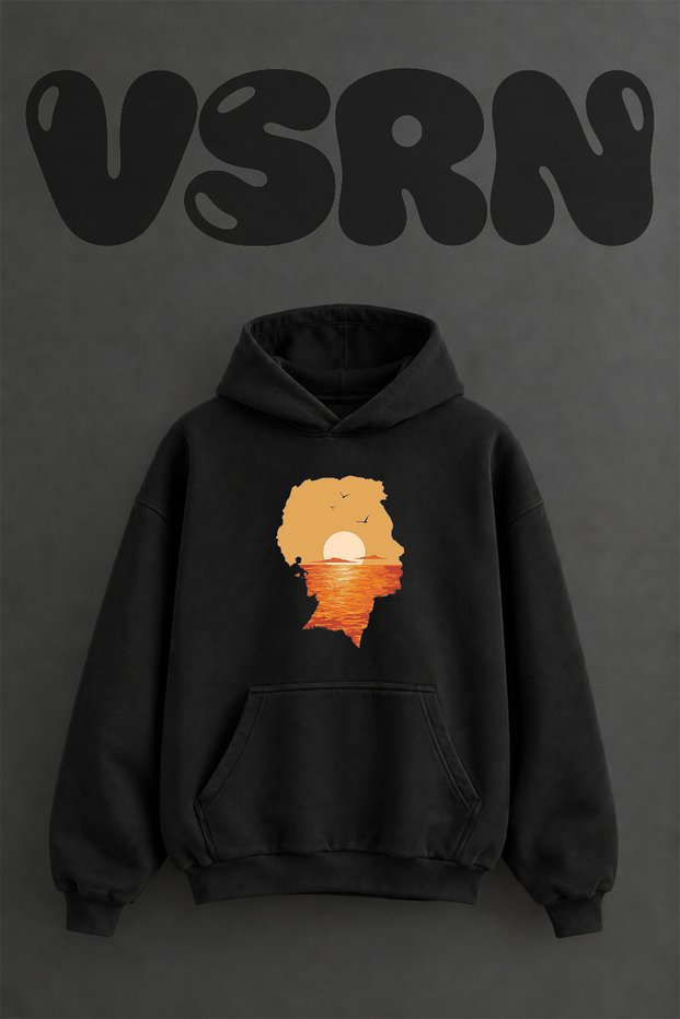 Headshot Design Pre-Printed Oversize Black Hooded Sweatshirt