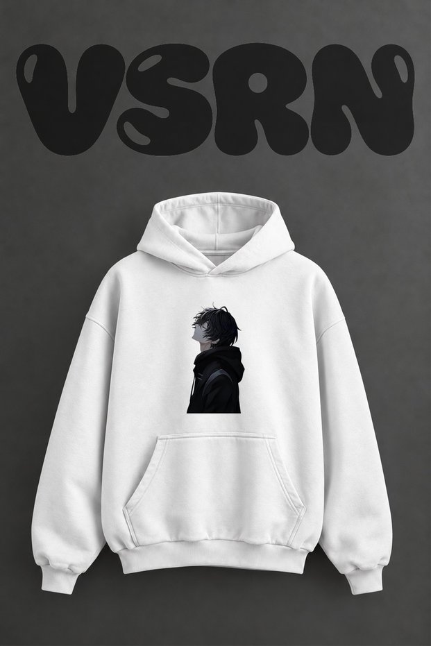 Anime Men's Hoodie Design Pre-Printed Oversize White Hooded Sweatshirt