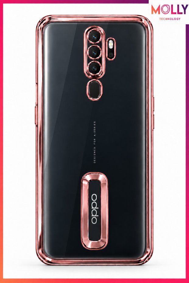 Lou Laser Transparent Silicone Case with Metallic Rose Lens Protector for Oppo A5 2020