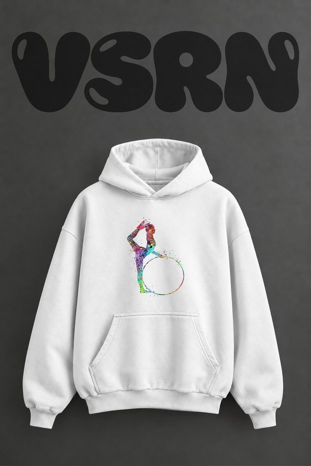 Rhythmic Gymnast Design Pre-Printed Oversize White Hooded Sweatshirt
