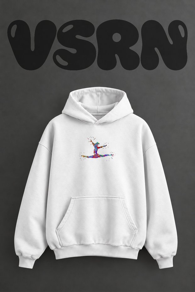 Watercolor Gymnast Design Pre-Printed Oversize White Hooded Sweatshirt