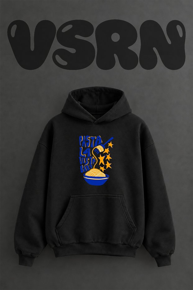 Pasta La Vista_1 Design Pre-Printed Oversize Black Hooded Sweatshirt
