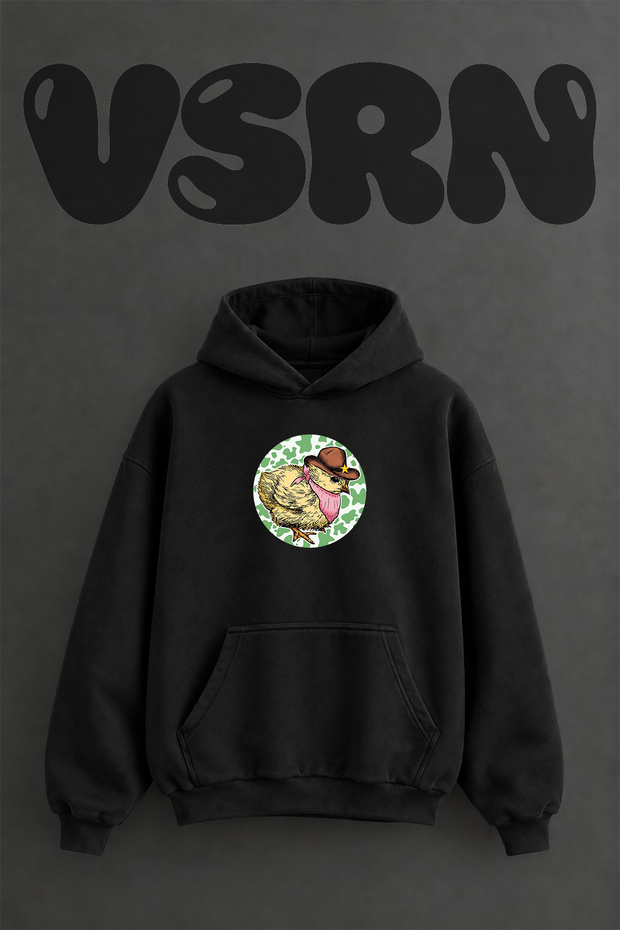 Cowboy Chick Design Pre-Printed Oversize Black Hooded Sweatshirt