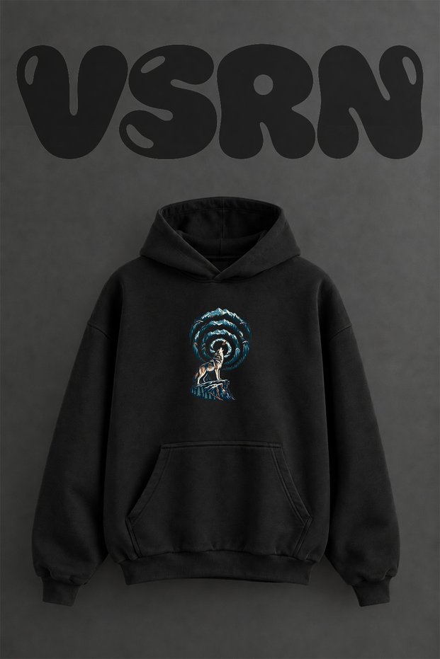 Wolf Mountain Design Pre-Printed Oversize Black Hooded Sweatshirt