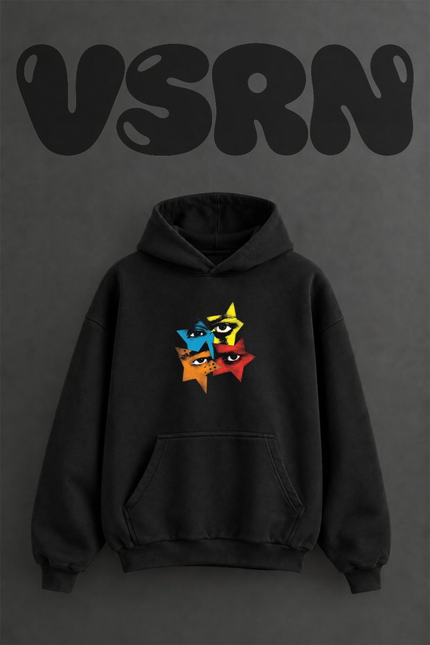 Bowie Blackstar Design Pre-Printed Oversize Black Hooded Sweatshirt