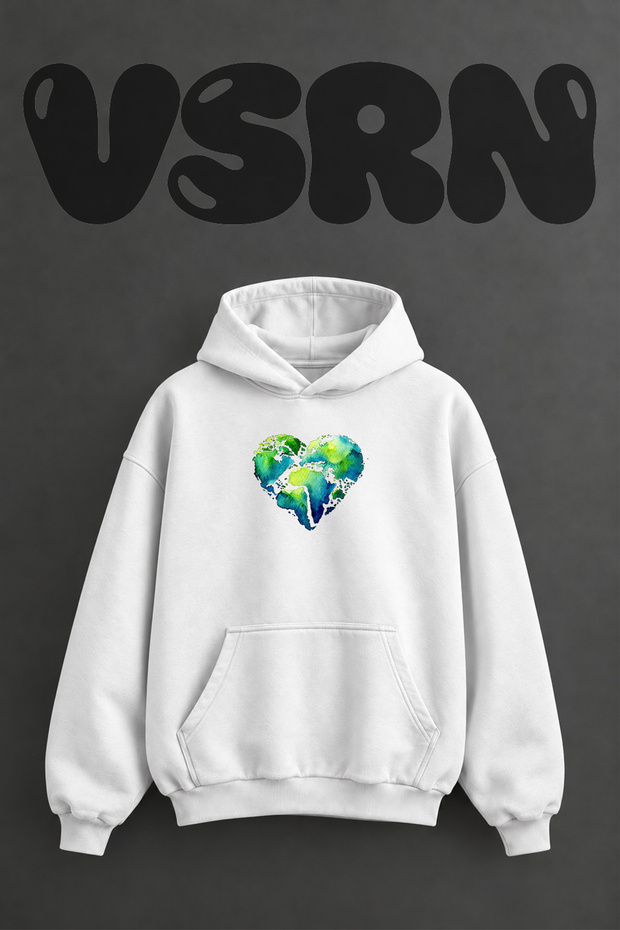 World Heart Design Pre-Printed Oversize White Hooded Sweatshirt