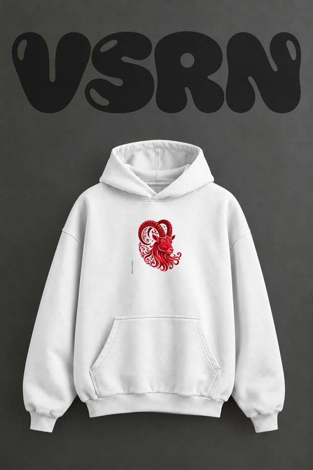 Capricorn Sign Design Pre-Printed Oversize White Hooded Sweatshirt