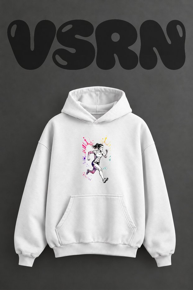 Kosan Kadin_1 Design Pre-Printed Oversize White Hooded Sweatshirt