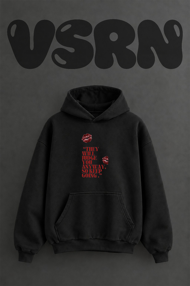 Ruj Baskisi Alinti Design Pre-Printed Oversize Black Hooded Sweatshirt
