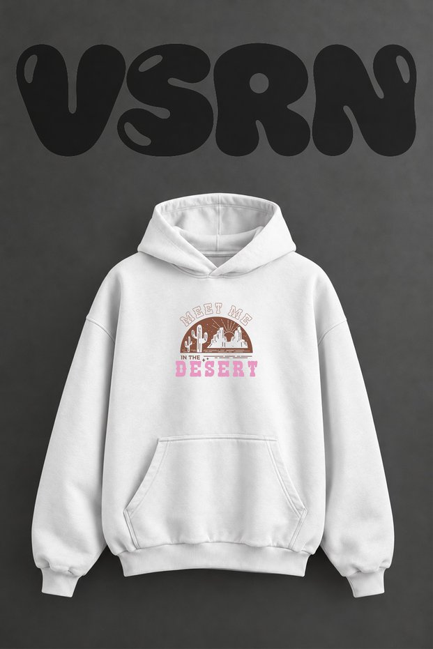 Desert Cactus Design Pre-Printed Oversize White Hooded Sweatshirt