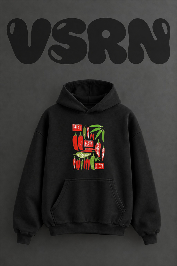Hot Chili Design Pre-Printed Oversize Black Hooded Sweatshirt