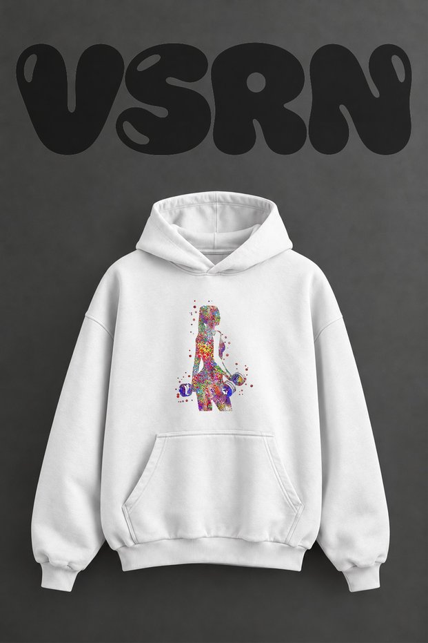 Fitness Women's Design Pre-Printed Oversize White Hooded Sweatshirt