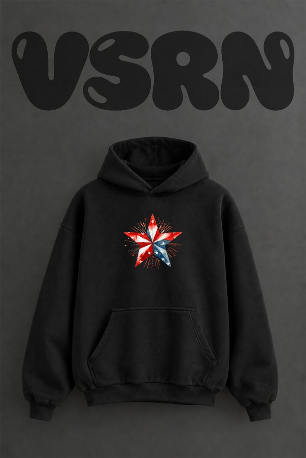 American Star Design Pre-Printed Oversize Black Hooded Sweatshirt