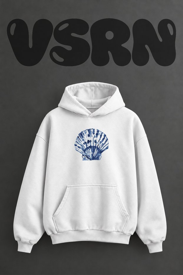 Sea Shell Design Pre-Printed Oversize White Hooded Sweatshirt