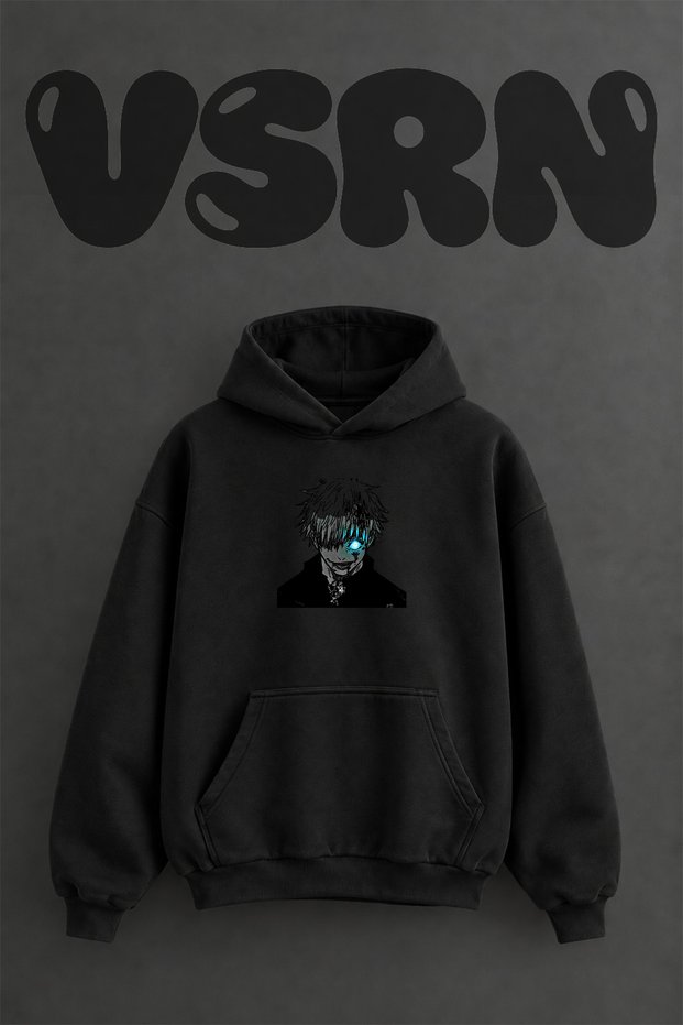 Gojo Satoru_1 Design Pre-Printed Oversize Black Hooded Sweatshirt