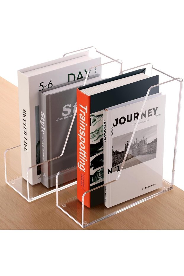 MZDT Magazine Holder, Clear Acrylic Desk Organizers, File Organizer for Desk, Magazine Rack- Desktop Book Storage -Independent Vertical 1 Space-2 Pack
