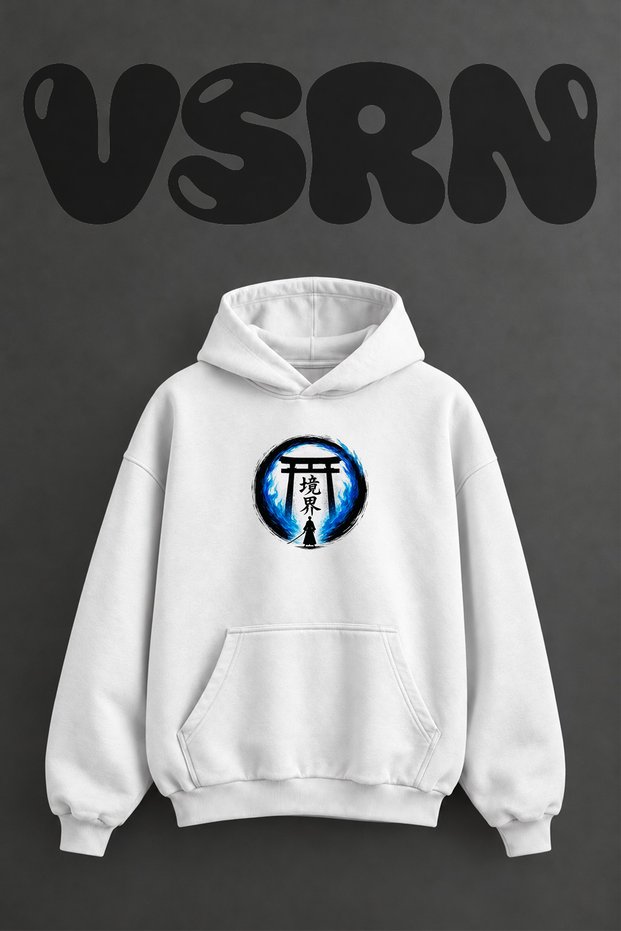 Bleach Kyokai Design Pre-Printed Oversize White Hooded Sweatshirt