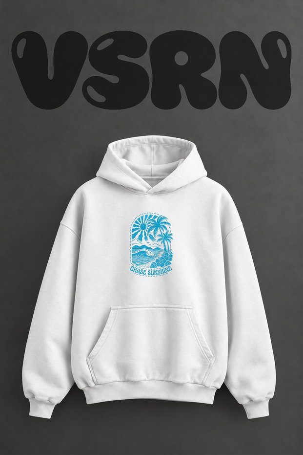 Sun Palm Design Pre-Printed Oversize White Hooded Sweatshirt