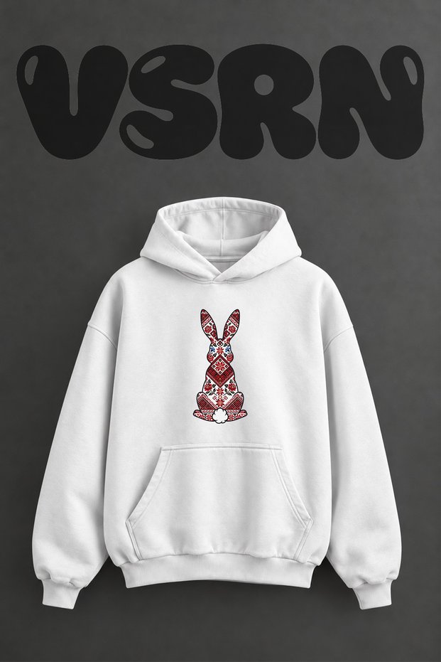 Vyshyvanka Tavsan Design Pre-Printed Oversize White Hooded Sweatshirt