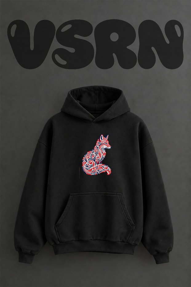 Fox Floral Design Pre-Printed Oversize Black Hooded Sweatshirt