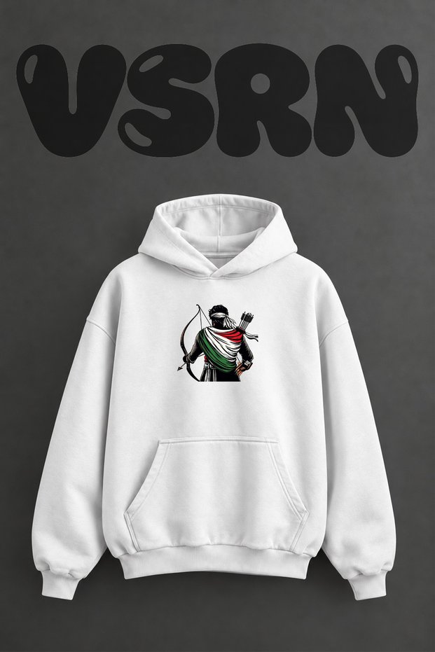 Palestinian Archer Design Pre-Printed Oversize White Hooded Sweatshirt