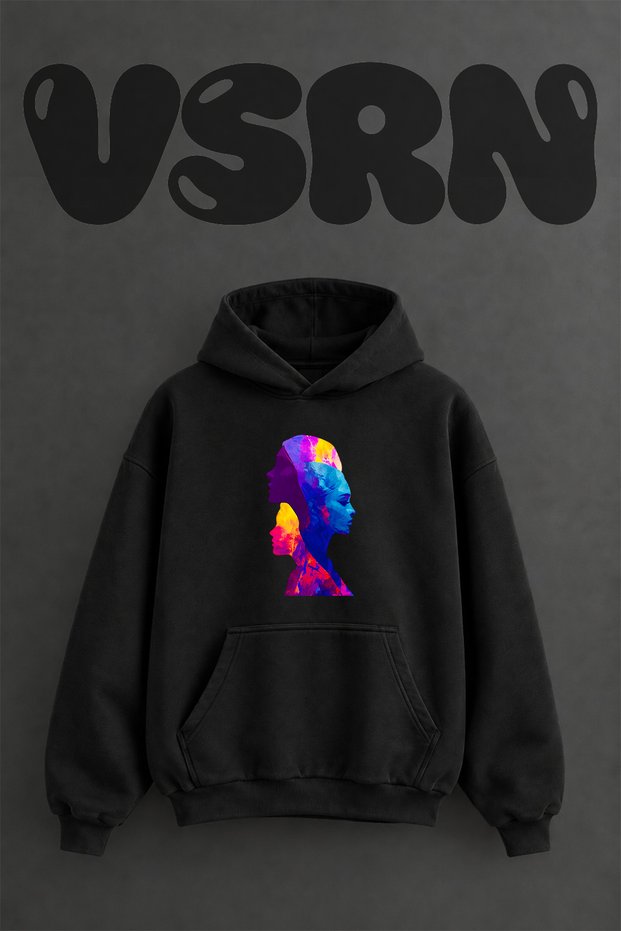 Abstract Women Design Pre-Printed Oversize Black Hooded Sweatshirt