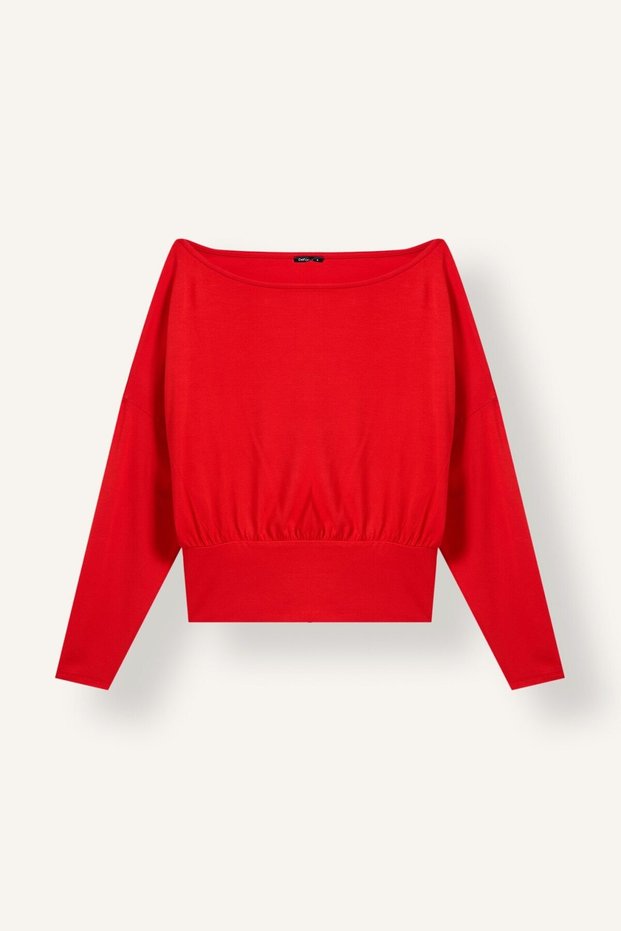 Loose Fit Off-The-Shoulder Viscose Long Sleeve T-Shirt I2419Ax27Sp