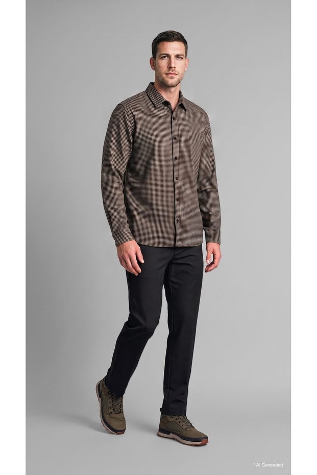 Regular Fit Polo Collar Checkered Textured Long Sleeve Shirt I0172Ax26Wn