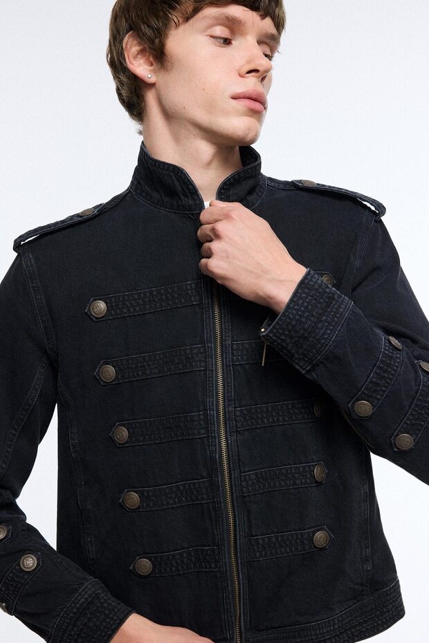 Regular Fit High Collar Napoleon Zippered Cotton Jean Jacket J1024Ax26Au