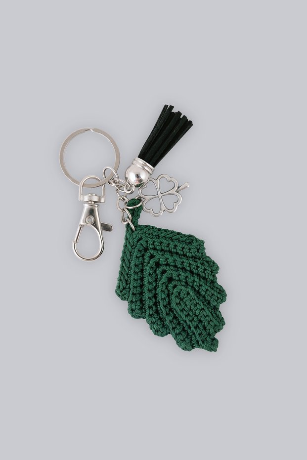 Leaf Charm Green Hand Knitted Bag Ornament