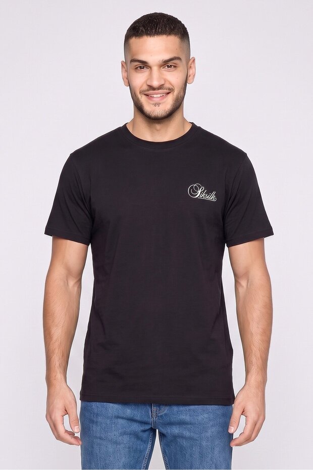 Men Crew Neck Short Sleeve Brand Logo T-Shirt, Black
