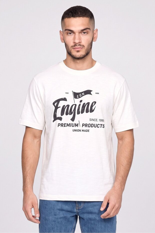 Men Crew Neck Short Sleeve Graphic Print T-Shirt, Off White
