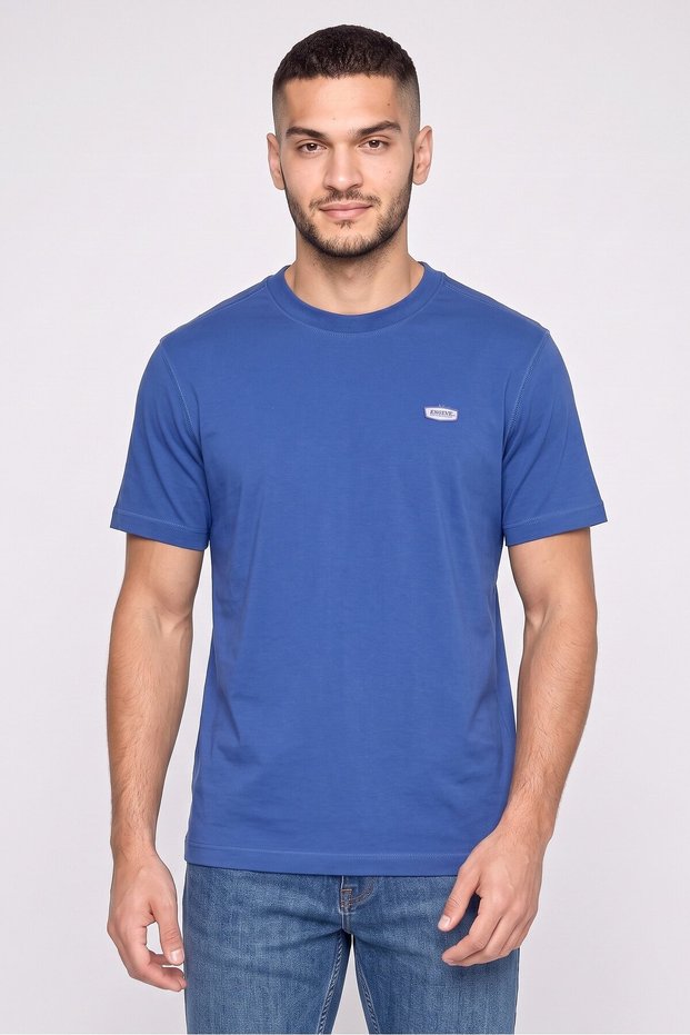 Men Crew Neck Short Sleeve Embroidered Logo T-Shirt , Blue