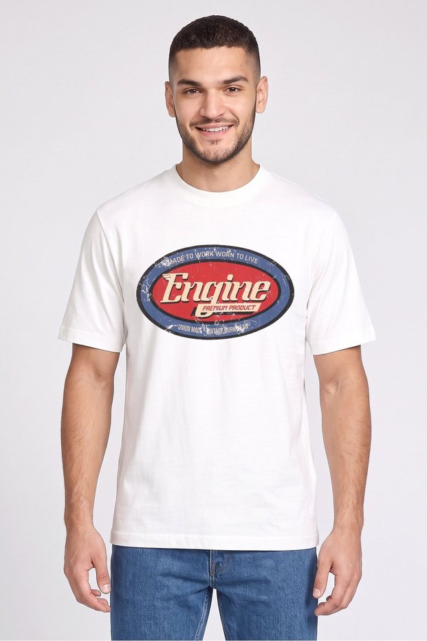 Men Crew Neck Short Sleeve Graphic Print T-Shirt, Off White