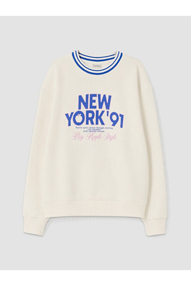 Rmz Gi̇yi̇m Farkiyla New York Printed Girls' Thick Sweatshirt