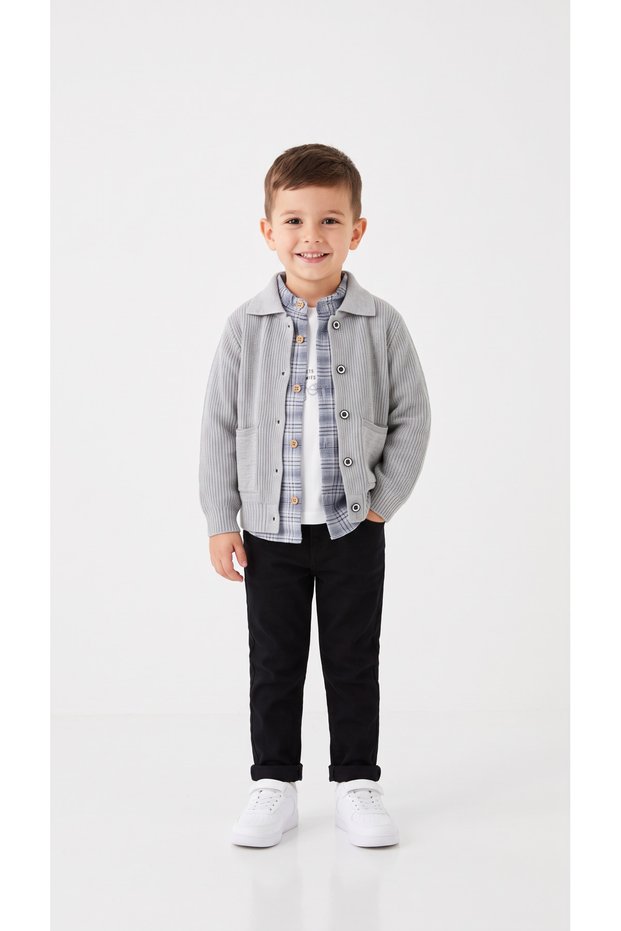 Printed Pocket Detailed Boys' Top and Bottom 4-Piece Set