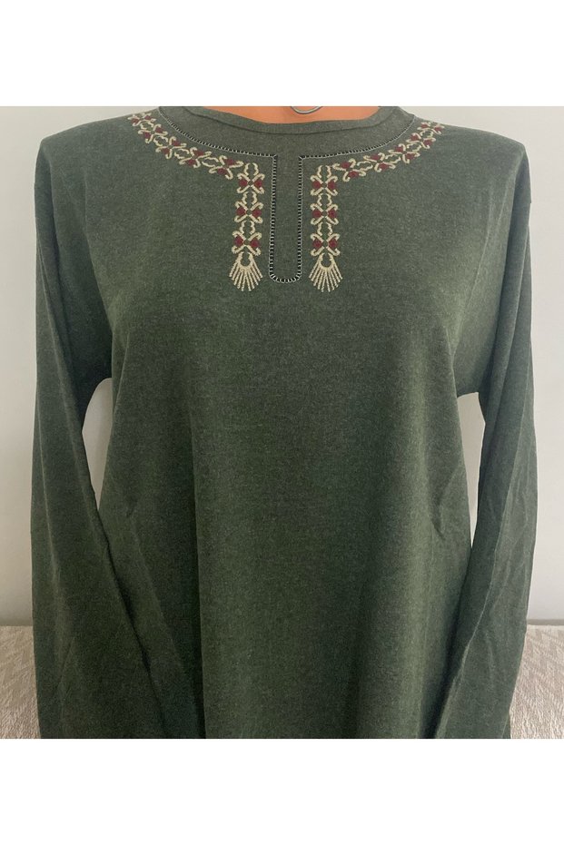 Er Clothing Winter Cotton Combed Cotton Blouse Long-Sleeve O-Neck Long-Sleeve Embroidery Green