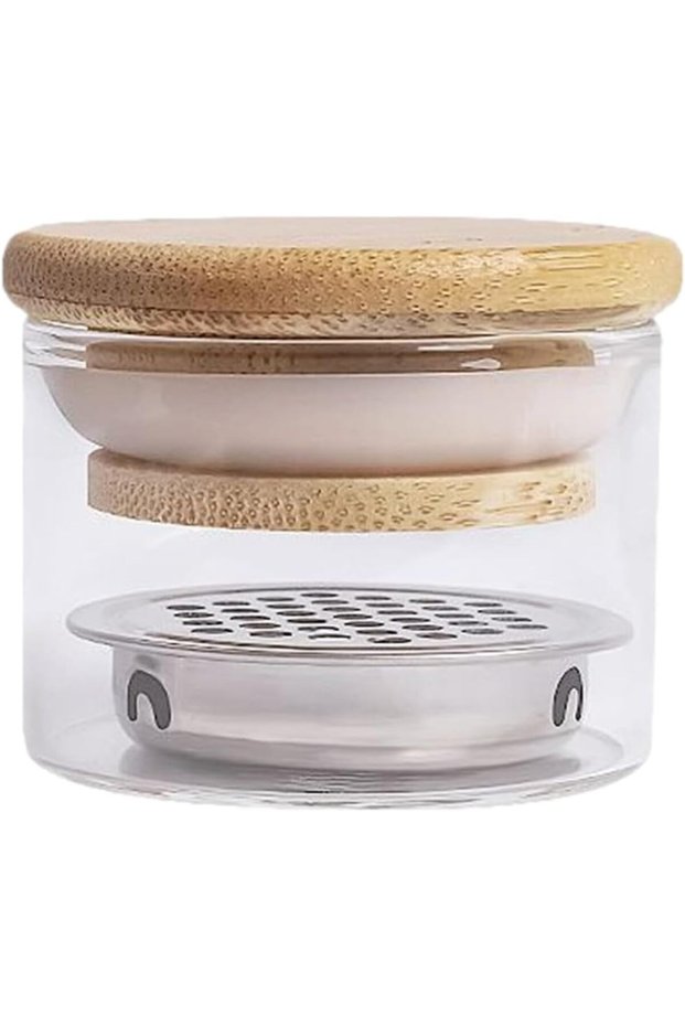 Nail Art Brush Cleaning Cup with Stainless Steel Filter and Wooden Lid,Professional Manicure Tool