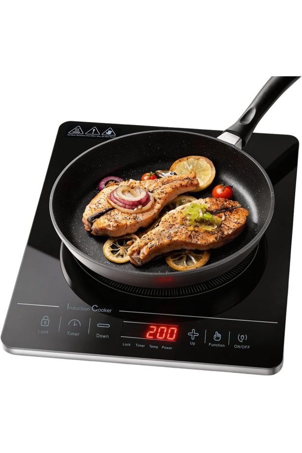 Single Induction Cooker 2000W, Electric Induction Cooktop with Smart Touch Control, 10 Power Levels, Adjustable Heat, Safety Shut-Off, Voltage Protection, AF2000ICSB