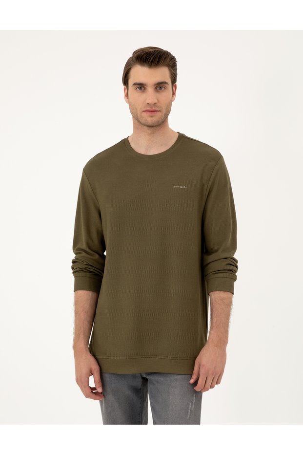 Dark Khaki Regular Fit Crew Neck Sweatshirt 50279552-Vr111