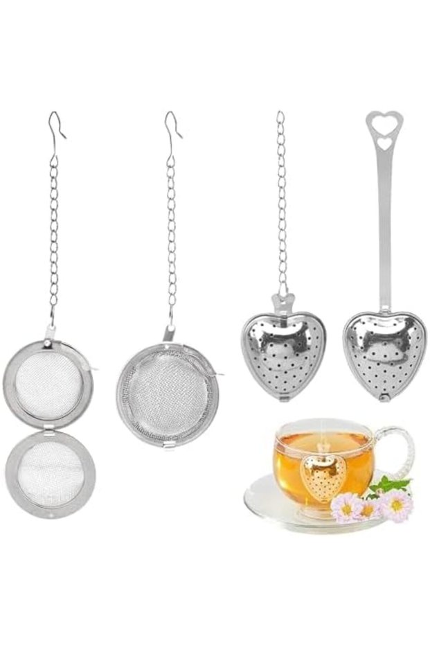 Stainless Steel Tea Infuser Set,4 Pieces,Mesh Tea Ball and Symmetrical Shapes Steepers with Chain Hook
