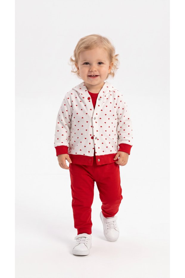 Heart Patterned Triple Baby Girl Set