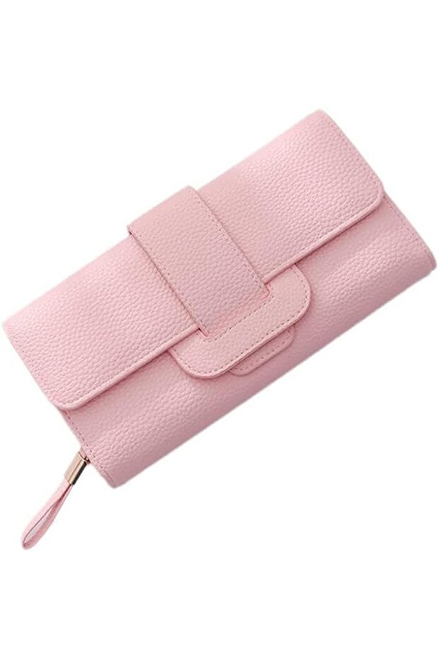 Slim Double Passport Travel Wallet,RFID Blocking Holder with ID Window and Magnetic Buckle,Pink